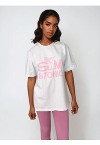 BESHAPED - Biały T-shirt Damski - Gym & Tonic BeShaped. Kolor: różowy. Materiał: bawełna