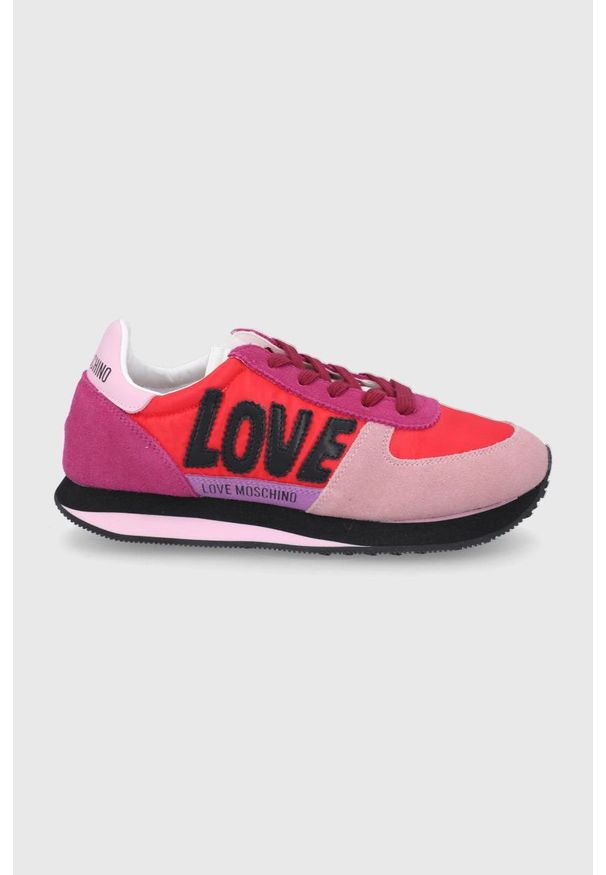 Love Moschino Buty kolor różowy na płaskiej podeszwie. Nosek buta: okrągły. Zapięcie: sznurówki. Kolor: różowy. Obcas: na płaskiej podeszwie