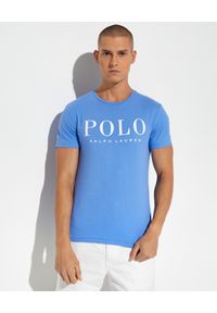 Ralph Lauren - RALPH LAUREN - Błękitna koszulka z nadrukiem Slim Fit. Typ kołnierza: polo. Kolor: niebieski. Materiał: jersey, bawełna. Długość rękawa: krótki rękaw. Wzór: nadruk. Styl: klasyczny #1