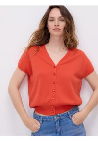 Reserved - Kardigan z lyocellem - czerwony. Kolor: czerwony. Materiał: dzianina #1