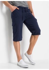 bonprix - Długie bermudy dresowe bojówki z czystej bawełny, Regular Fit. Kolor: niebieski. Materiał: dresówka, bawełna. Długość: długie