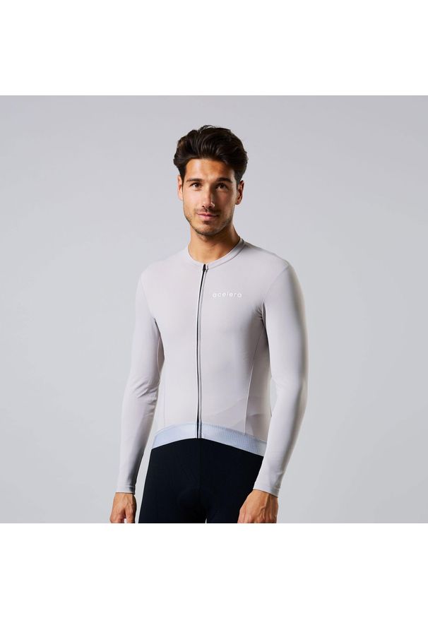 ACELERA - Męska koszulka kolarska Thermo Fleece z długim rękawem. Kolor: szary. Materiał: polar. Długość rękawa: długi rękaw. Długość: długie. Sport: kolarstwo