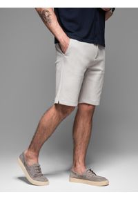 Ombre Clothing - Krótkie spodenki męskie SLIM FIT z melanżowej strukturalnej dzianiny – jasnoszare V5. Kolor: szary. Materiał: dzianina. Długość: krótkie. Wzór: melanż. Styl: wakacyjny #10