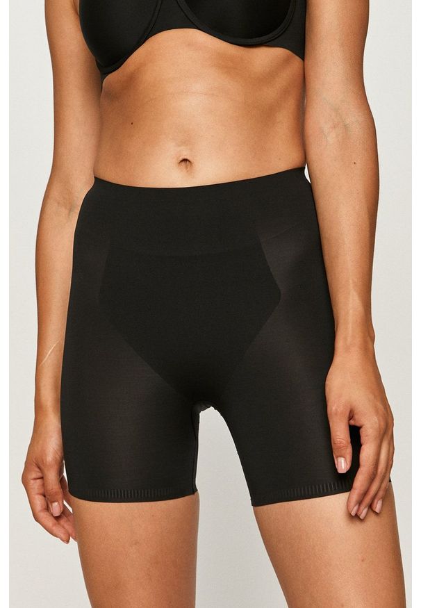 Spanx - Szorty modelujące Thinstincts Targeted. Kolor: czarny. Materiał: satyna, materiał. Wzór: ze splotem