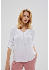 MOODO - Gładka koszula z wiskozy biała. Kolor: biały. Materiał: wiskoza. Długość rękawa: długi rękaw. Długość: długie. Wzór: gładki #1