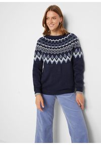 bonprix - Sweter z płytkim dekoltem, w norweski wzór. Kolor: niebieski #1