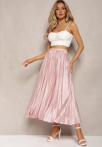Renee - Różowa Plisowana Spódnica Maxi z Gumką w Talii Lirendil. Kolor: różowy. Styl: elegancki