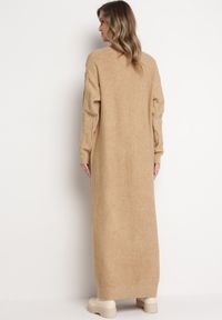 Born2be - Beżowy Kardigan o Długości Maxi ze Wzorem w Warkocz i Kieszeniami Demixi. Kolor: beżowy. Długość rękawa: długi rękaw. Długość: długie #5