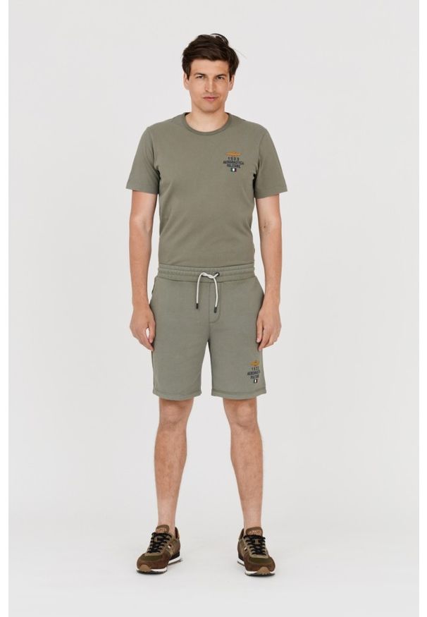 Aeronautica Militare - AERONAUTICA MILITARE Bermudy zielone męskie. Kolor: zielony. Materiał: bawełna. Wzór: haft