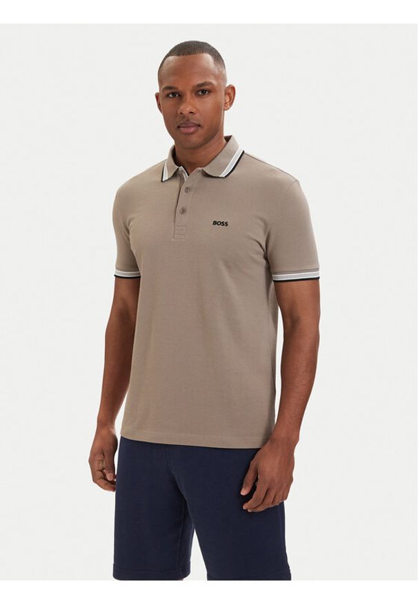 BOSS Polo Paddy 50469055 Khaki Regular Fit. Typ kołnierza: polo. Kolor: brązowy. Materiał: bawełna