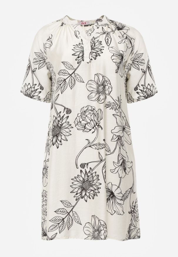 Born2be - Czarno-Biała Sukienka z Wiskozy o Pudełkowym Kroju w Kwiatowy Print Reninca. Okazja: na co dzień. Kolekcja: plus size. Kolor: czarny. Materiał: wiskoza. Wzór: nadruk, kwiaty. Sezon: lato. Typ sukienki: proste, dla puszystych. Styl: casual