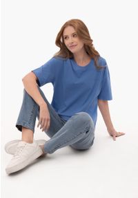 Volcano - Gładki t-shirt, Comfort Fit, T-RODOS. Kolor: niebieski. Materiał: bawełna, skóra, materiał. Długość: długie. Wzór: gładki #1