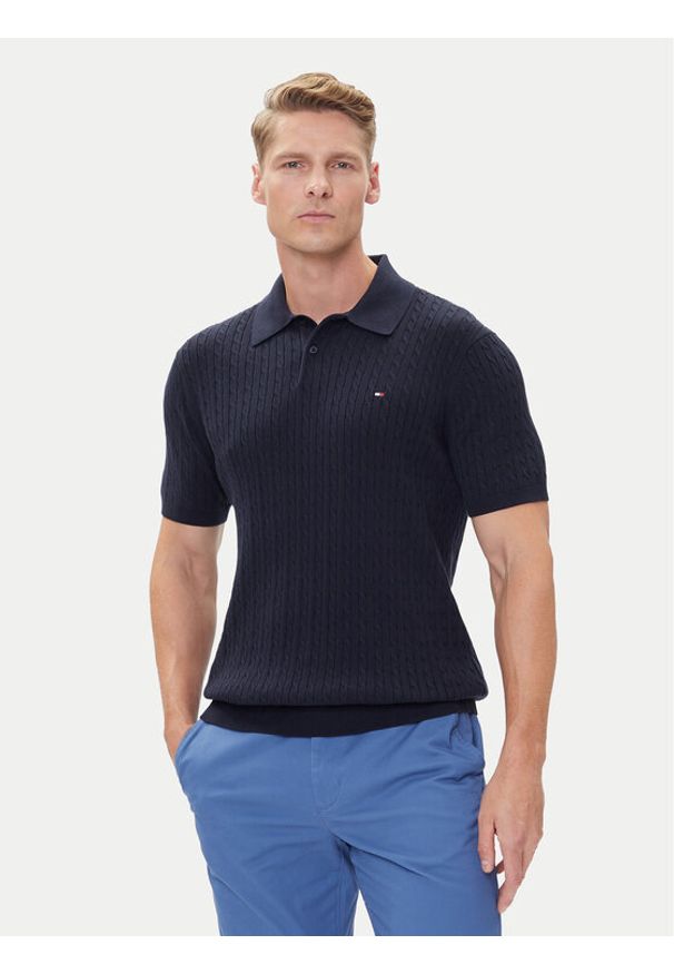 TOMMY HILFIGER - Tommy Hilfiger Polo MW0MW40701 Granatowy Regular Fit. Typ kołnierza: polo. Kolor: niebieski. Materiał: bawełna