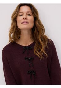 Reserved - Kardigan z kokardkami - bordowy. Typ kołnierza: kokarda. Kolor: czerwony. Materiał: dzianina, wełna #1