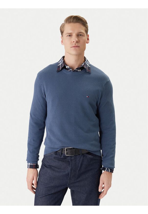 TOMMY HILFIGER - Tommy Hilfiger Sweter Essential MW0MW36347 Niebieski Regular Fit. Kolor: niebieski. Materiał: bawełna