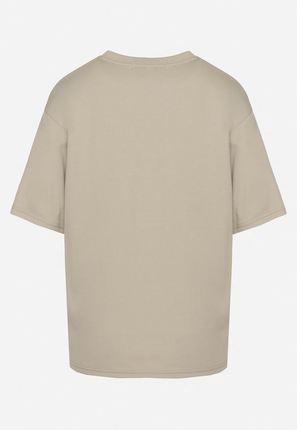 Born2be - Ciemnobeżowy Bawełniany Klasyczny T-shirt Merovira. Okazja: na co dzień, na randkę. Kolor: beżowy. Materiał: bawełna. Styl: klasyczny