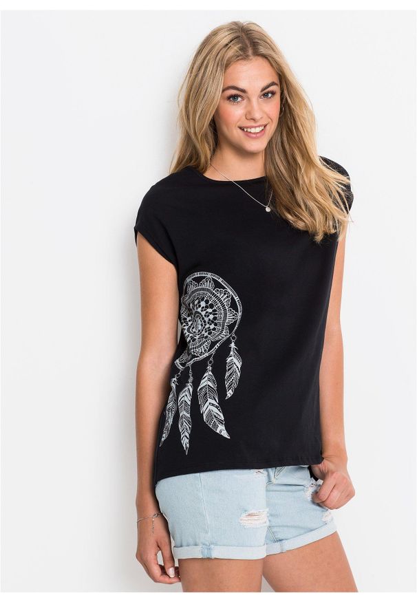bonprix - T-shirt z nadrukiem. Kolor: czarny. Wzór: nadruk