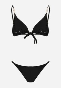 Born2be - Czarne Bikini Wiązany Biustonosz z Koralikami i Majtki Figi Aglasia. Kolekcja: plus size. Kolor: czarny. Materiał: len. Wzór: aplikacja #4