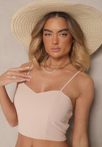 Renee - Beżowy Komplet Spodnie z Gumką w Pasie Top i Długa Koszula Arives. Kolor: beżowy. Materiał: materiał #4