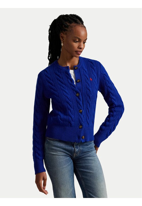 Polo Ralph Lauren Kardigan 211972104010 Niebieski Slim Fit. Typ kołnierza: polo. Kolor: niebieski. Materiał: wełna