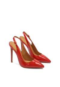 Kazar - Czerwone lakierowane czółenka typu slingback. Kolor: czerwony. Materiał: skóra, lakier. Sezon: lato. Obcas: na szpilce. Styl: klasyczny #4