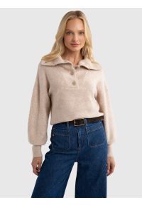 Big-Star - Sweter damski z rozpinanym golfem beżowy Pulina 801. Okazja: na co dzień. Typ kołnierza: golf. Kolor: beżowy. Materiał: jeans, materiał, skóra. Styl: retro, casual #8
