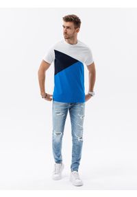 Ombre Clothing - Trójkolorowy t-shirt męski - niebieski V4 S1640 - XXL. Kolor: niebieski. Materiał: bawełna #6