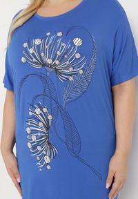 Born2be - Granatowy T-shirt z Ozdobnym Nadrukiem i Cyrkoniami Colilena. Okazja: na co dzień. Kolor: niebieski. Wzór: nadruk. Styl: klasyczny, casual, elegancki #3