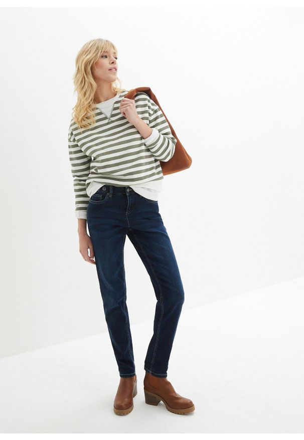 bonprix - Dżinsy typu boyfriend, mid waist, ze stretchem. Kolor: niebieski