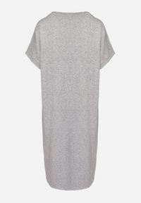 Born2be - Szara Sukienka z Wiskozą Bawełną i Odpinanym Kwiatem 3D Zeiada. Kolor: szary. Materiał: bawełna, wiskoza. Wzór: kwiaty #2