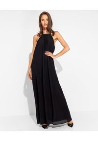 SIMONA CORSELLINI - Czarna sukienka z jedwabiu. Kolor: czarny. Materiał: jedwab. Wzór: aplikacja. Typ sukienki: kopertowe, z odkrytymi ramionami. Styl: klasyczny, elegancki. Długość: maxi #1
