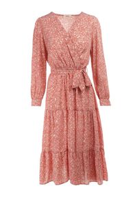 Born2be - Różowa Sukienka Cillele. Kolor: różowy. Materiał: tkanina, materiał. Wzór: kwiaty. Typ sukienki: kopertowe. Długość: midi #6