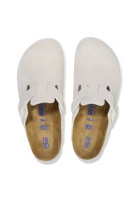 Birkenstock - BIRKENSTOCK Boston Soft Footbed Suede Leathe Klapki damskie. Kolor: biały. Materiał: materiał, zamsz. Styl: klasyczny #4