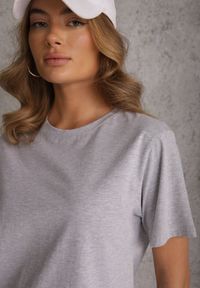 Renee - Szary Bawełniany T-shirt Ozdobiony po Bokach Rozcięciami Brinelle. Kolor: szary. Materiał: bawełna. Wzór: aplikacja. Sezon: lato. Styl: elegancki, sportowy #5