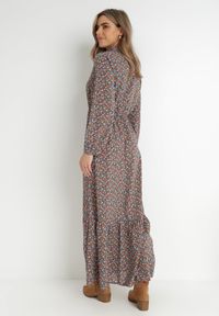 Born2be - Ciemnozielona Sukienka Hesolis. Kolor: zielony. Wzór: nadruk, aplikacja, kwiaty. Typ sukienki: koszulowe. Styl: klasyczny. Długość: maxi #2