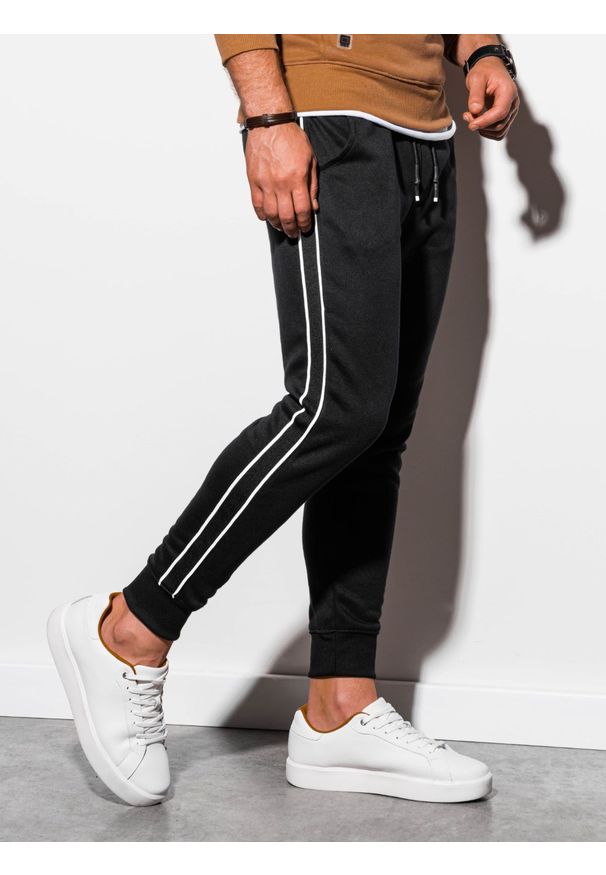Ombre Clothing - Spodnie męskie dresowe joggery - czarne P898 - XL. Kolor: czarny. Materiał: dresówka. Wzór: gładki. Styl: elegancki