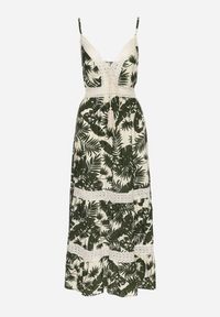 Born2be - Jasnobeżowa Bawełniana Sukienka Rozkloszowana z Koronką w Tropikalny Wzór Alusela. Okazja: na co dzień. Typ kołnierza: dekolt w serek. Kolor: beżowy. Materiał: bawełna, koronka. Długość rękawa: na ramiączkach. Wzór: koronka. Typ sukienki: rozkloszowane. Styl: casual, elegancki #7