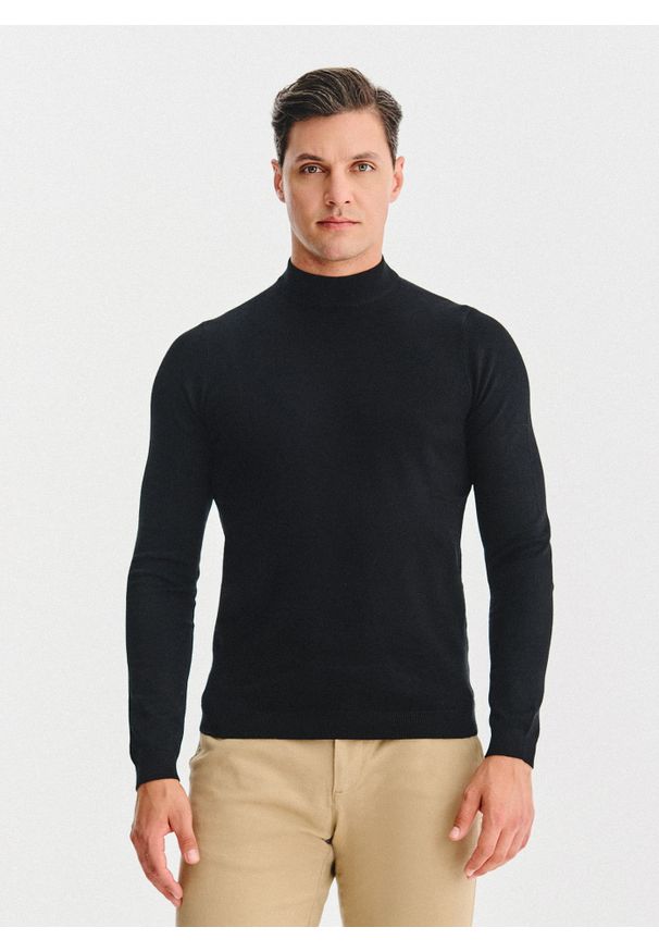 Pako Lorente - PAKO LORENTE – Czarny półgolf męski. Kolor: czarny. Materiał: poliamid, wiskoza. Wzór: gładki, ze splotem