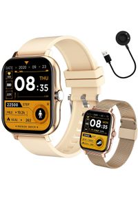 NoName - Smartwatch zegarek damski męski gumowy pasek sport bluetooth rozmowy złoty. Rodzaj zegarka: smartwatch. Kolor: złoty. Materiał: guma. Styl: sportowy #1