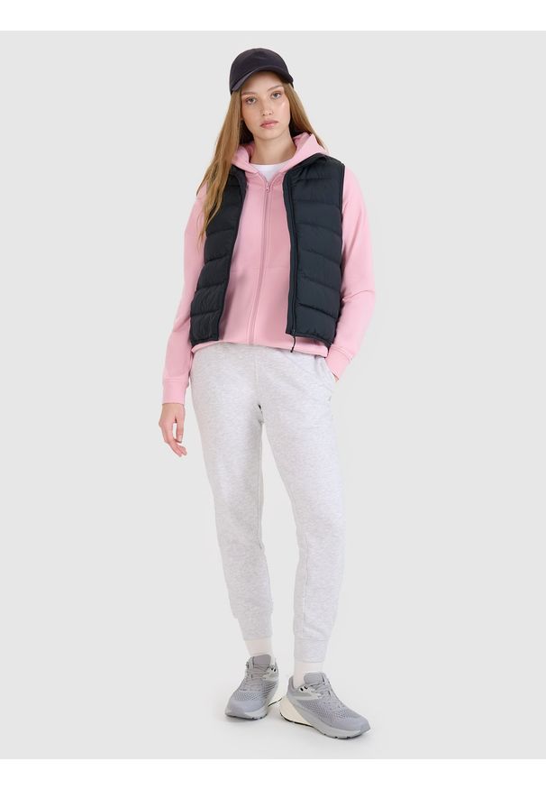 4f - 4F Bezrękawnik puchowy z wypełnieniem naturalnym damski - czarny XL. Okazja: na co dzień. Typ kołnierza: kołnierzyk stójkowy. Kolor: czarny. Długość: krótkie. Wzór: gładki. Materiał: puch. Długość rękawa: bez rękawów. Sezon: zima. Styl: sportowy, klasyczny, casual