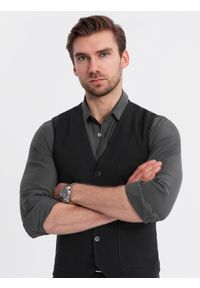 Ombre Clothing - Dopasowana strukturalna męska kamizelka z naszywanymi kieszeniami – czarna V1 - Rozmiar: XXL. Kolor: czarny. Materiał: poliester, materiał. Wzór: jednolity. Styl: elegancki #6