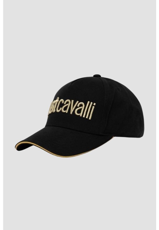 Guess - JUST CAVALLI Czarna damska czapka Logo Embroidery 3d Up. Kolor: czarny. Styl: casual