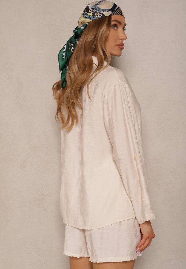 Renee - Beżowy Wiskozowy Komplet Koszula i Szorty Luźne Efrone. Kolor: beżowy. Materiał: wiskoza