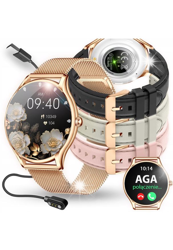 Smartwatch JG Smart SMARTWATCH DAMSKI ZEGAREK PL MENU POWIADOMIENIA ROZMOWY SMART WATCH 4 PASKI. Rodzaj zegarka: smartwatch