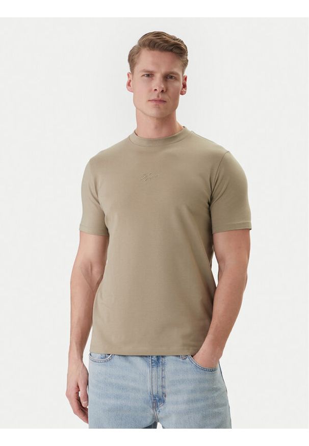 Karl Lagerfeld - KARL LAGERFELD T-Shirt 755047 562235 Khaki Regular Fit. Typ kołnierza: dekolt w karo. Kolor: brązowy. Materiał: bawełna