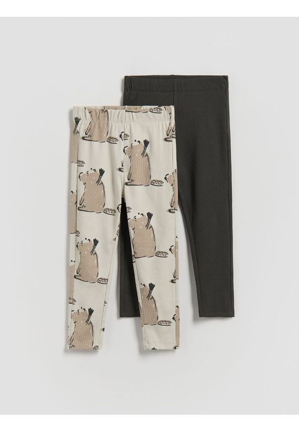 Reserved - Prążkowane legginsy 2 pack - ciemnoszary. Kolor: szary. Materiał: prążkowany