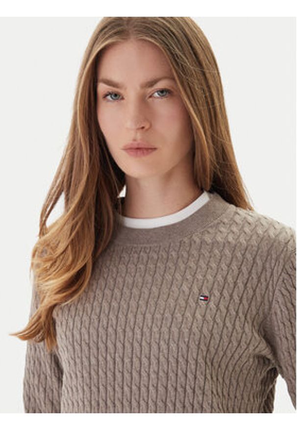TOMMY HILFIGER - Tommy Hilfiger Sweter Fine WW0WW44993 Beżowy Regular Fit. Kolor: beżowy. Materiał: bawełna