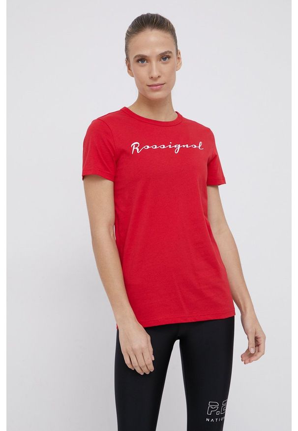 Rossignol T-shirt bawełniany kolor czerwony. Okazja: na co dzień. Kolor: czerwony. Materiał: bawełna. Wzór: nadruk. Styl: casual