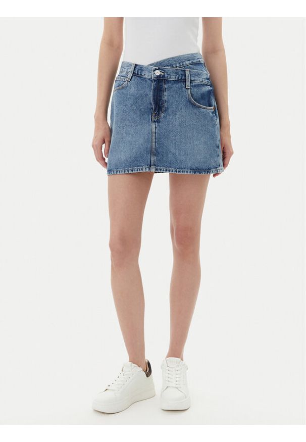 Guess Spódnica jeansowa W5YD1CD5QKB Granatowy Regular Fit. Kolor: niebieski. Materiał: bawełna, jeans
