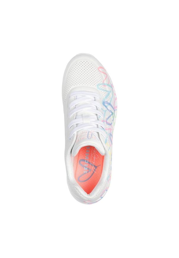 skechers - Damskie UNO SPREAD THE LOVE Sneakersy Biały / wielokolorowy. Kolor: biały, wielokolorowy. Materiał: guma, syntetyk, poliester, materiał. Obcas: na platformie